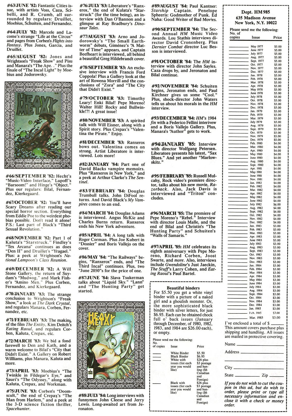 Heavy Metal Magazine September 1985