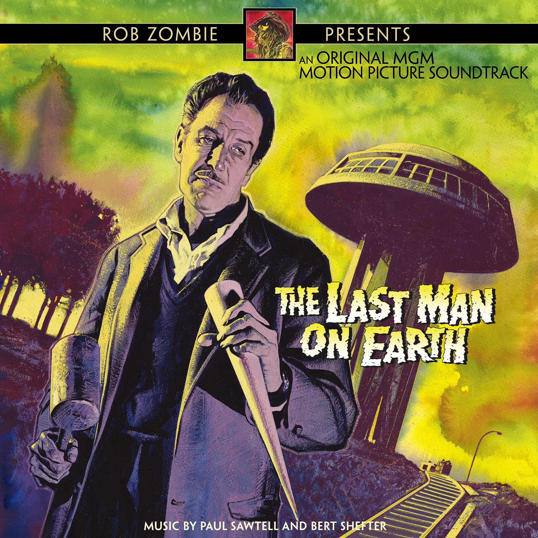 Rob Zombie Presents The Last Man On Earth Original Motion Picture Soundtrack on Gram Neon Green Vinyl with Green & Yellow Splatter