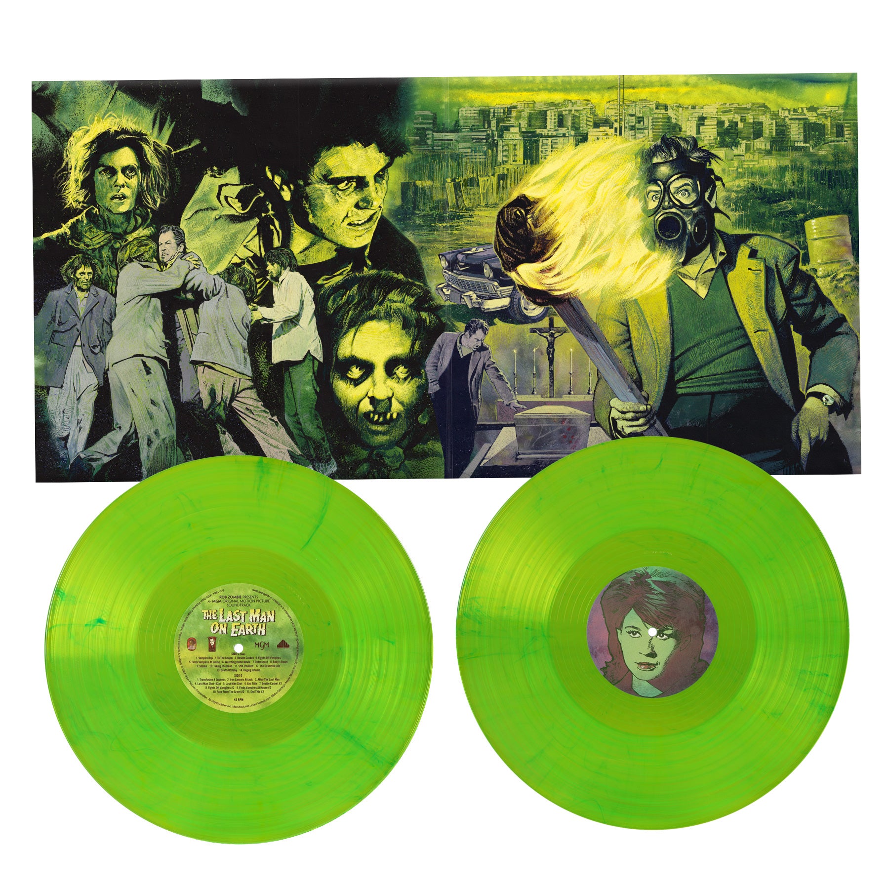 Rob Zombie Presents The Last Man On Earth Original Motion Picture Soundtrack on Gram Neon Green Vinyl with Green & Yellow Splatter