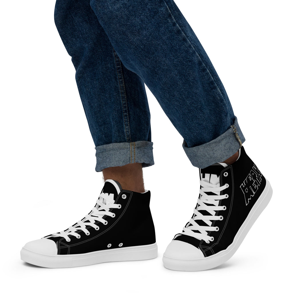 Heavy Metal (Black and White) Men’s High Top Canvas Shoes