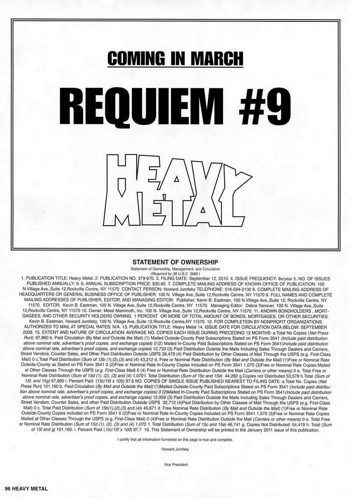 HEAVY METAL Magazine January 2011