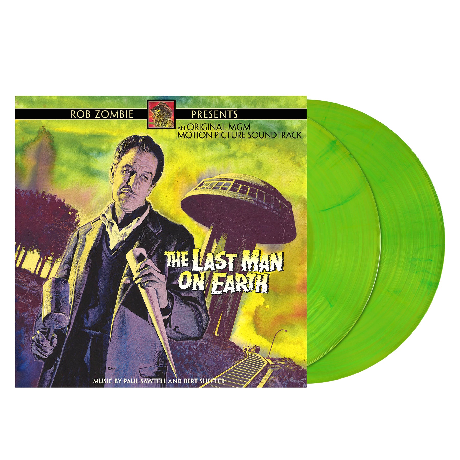 Rob Zombie Presents The Last Man On Earth Original Motion Picture Soundtrack on Gram Neon Green Vinyl with Green &amp; Yellow Splatter