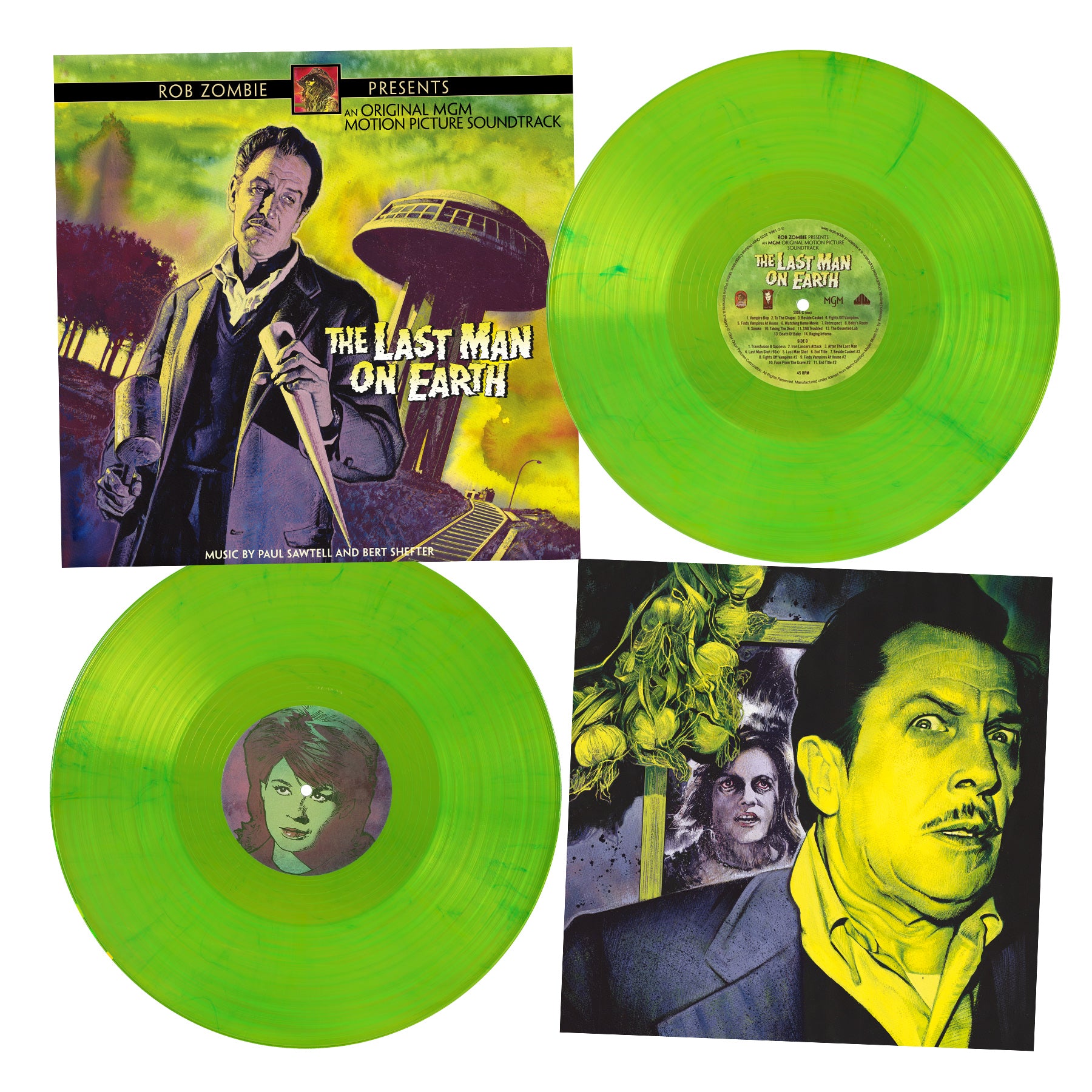 Rob Zombie Presents The Last Man On Earth Original Motion Picture Soundtrack on Gram Neon Green Vinyl with Green &amp; Yellow Splatter
