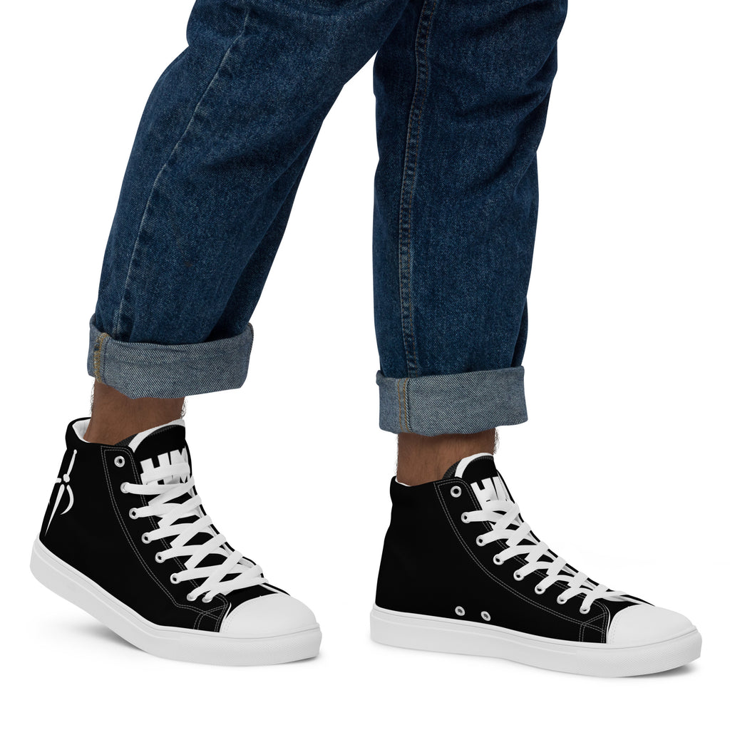 Heavy Metal (Black and White) Men’s High Top Canvas Shoes
